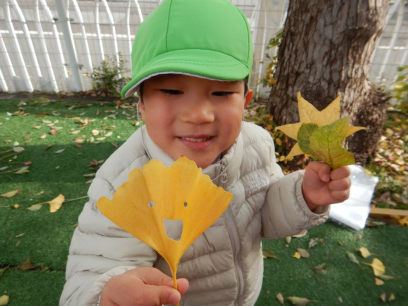 いちょう遊びする子ども達