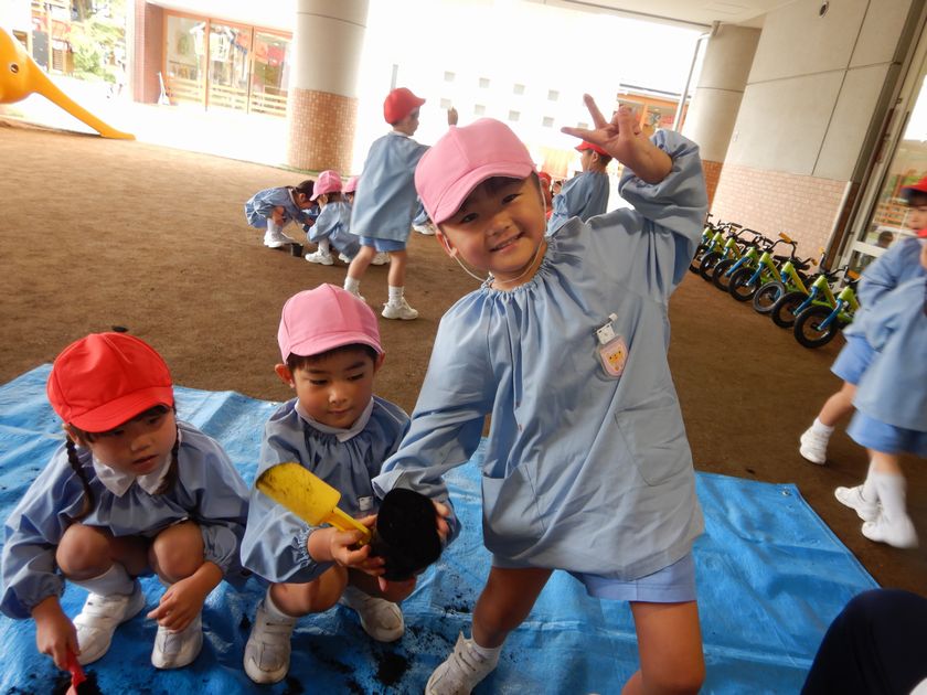 大豆プロジェクトを行う園児